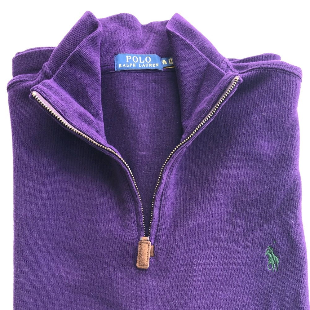 Polo French Rib 100% cotton half zip, Royal purple, XL